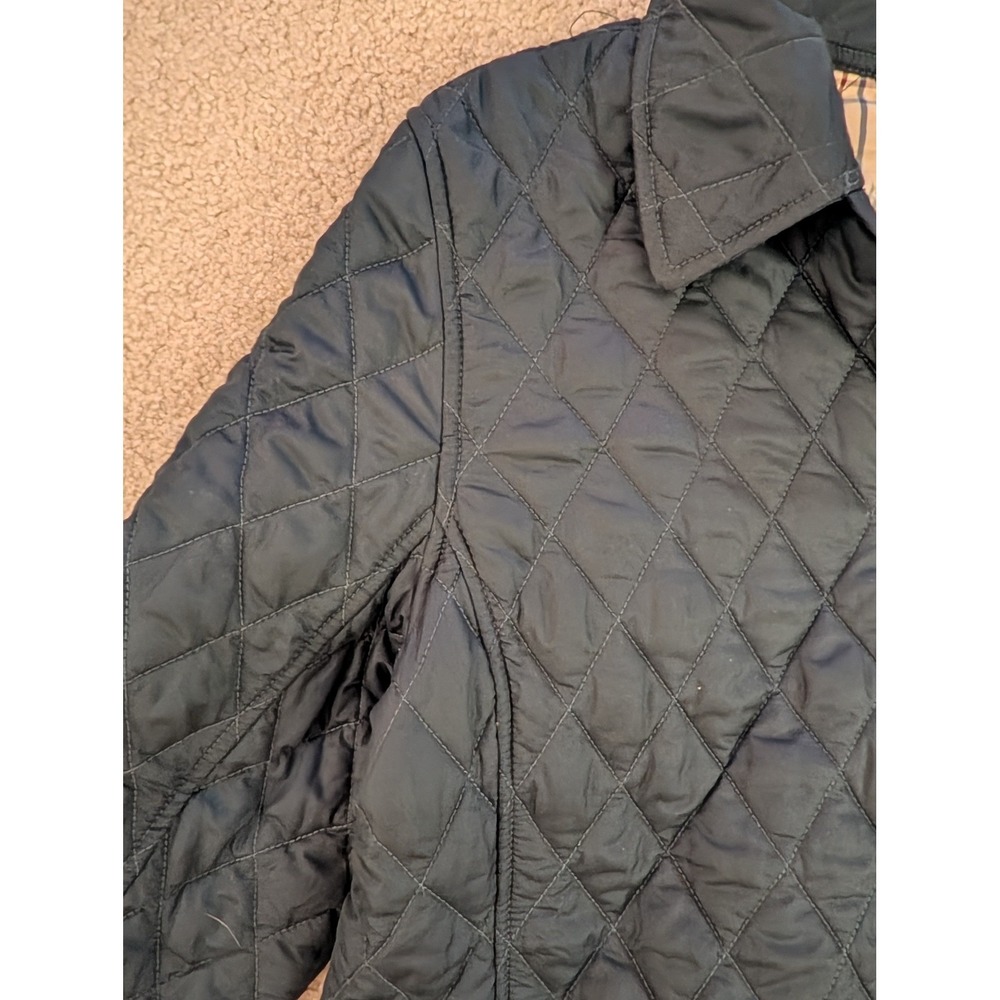 L.L. Bean Women's Navy Quilted Barn Jacket Plaid Lined Snap Front Coat- L - Picture 6 of 8